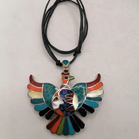 Unisex Handmade Alpaca Condor Oiedra Inlaid Necklace - Picture 4 of 7